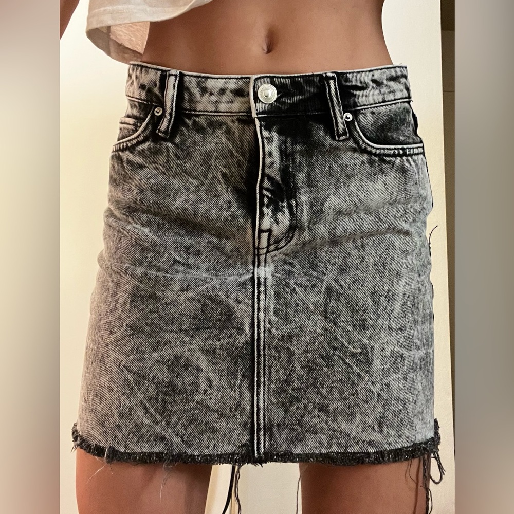 ALL SAINTS acid washed black denim skirt